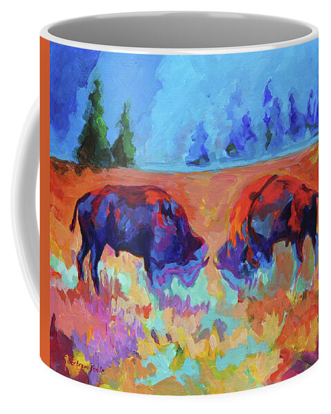 Bison Contest Coffee Mug featuring the painting Bison Contest by Thomas Bertram POOLE