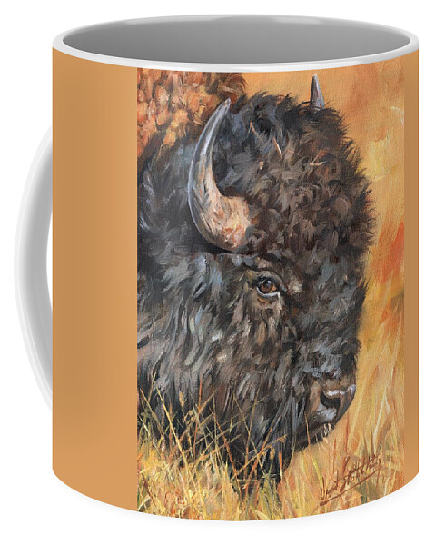 Bison Coffee Mug featuring the painting Bison by David Stribbling