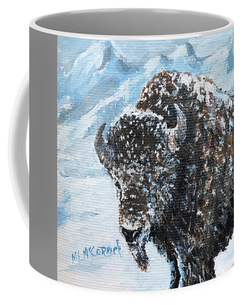 Bison Coffee Mug featuring the painting Bison of the Tetons by ML McCormick