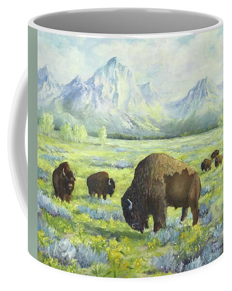Tetons Coffee Mug featuring the painting Bison of Yellowstone by ML McCormick