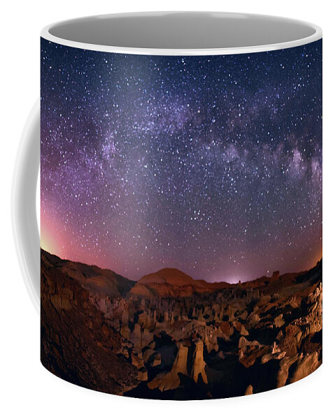Bisti Badlands -2 ; Nm; Night Sky; Starscape Coffee Mug featuring the digital art Bisti Badlands Night Sky - 2 by OLena Art