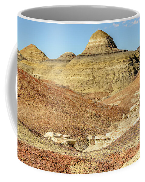 Badlands Coffee Mug featuring the photograph Bisti Badlands - Obstacles in the Wash by Debra Martz