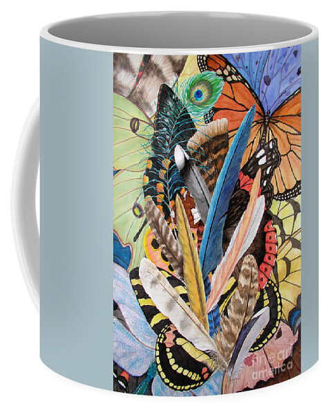 Feathers Coffee Mug featuring the painting Bits of Flight by Lucy Arnold
