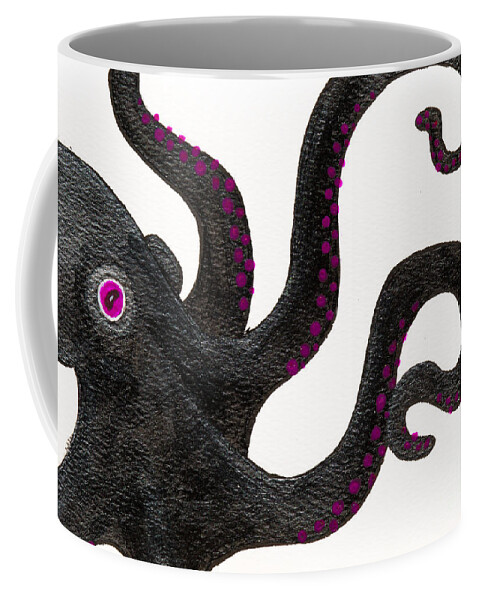 Octopus Coffee Mug featuring the painting Black and purple octopus by Stefanie Forck