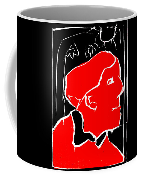 Blockprint Coffee Mug featuring the digital art Black and Red series - Passing woman 2 by Edgeworth Johnstone