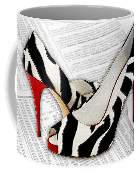 Shoes Heels Pumps Fashion Designer Feet Foot Shoe Coffee Mug featuring the painting Black and White and Red All Over by Elaine Plesser