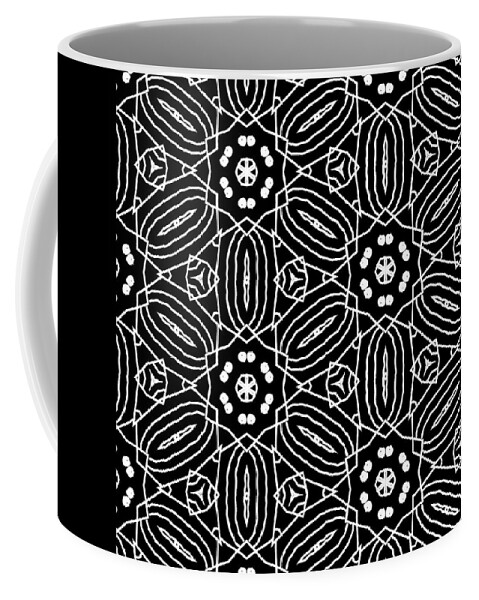 Black And White Coffee Mug featuring the digital art Black and White Boho Pattern 2- Art by Linda Woods by Linda Woods