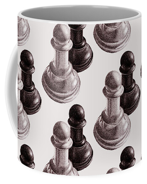 Chess Coffee Mug featuring the digital art Black And White Chess Pawns Pattern by Boriana Giormova