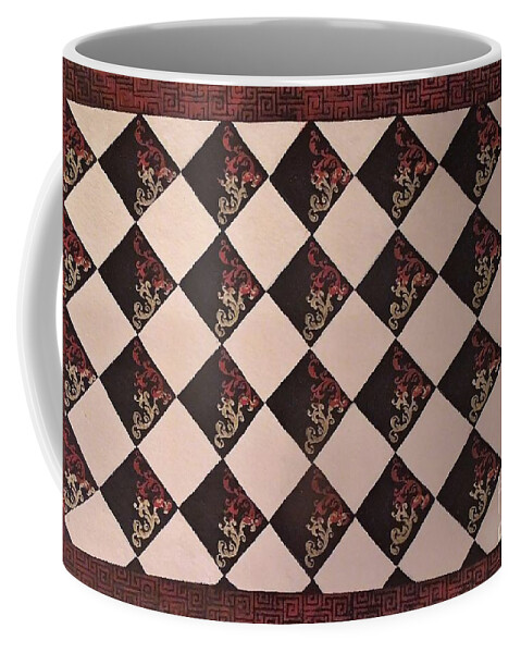 Black Coffee Mug featuring the mixed media Black and White Checkered Floor Cloth by Judith Espinoza