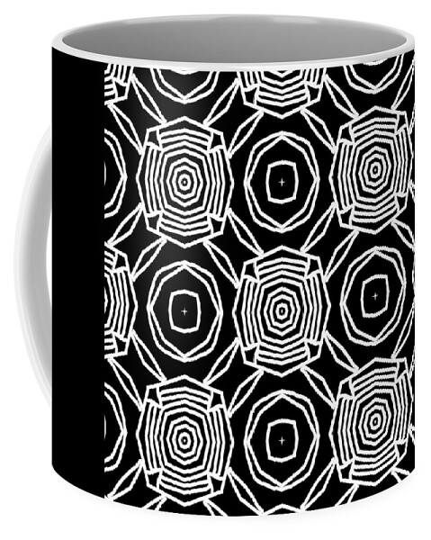 Black Coffee Mug featuring the digital art Black and White Modern Roses- Pattern Art by Linda Woods by Linda Woods