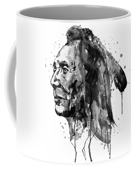 Sioux Coffee Mug featuring the painting Black and White Sioux Warrior Watercolor by Marian Voicu