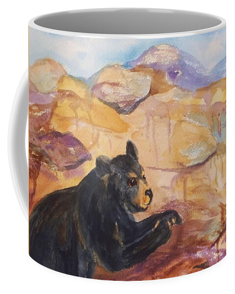 Black Bear Coffee Mug featuring the painting Black Bear Cub by Ellen Levinson