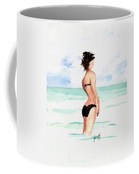 Beach Coffee Mug featuring the painting Black Bikini by Sam Sidders