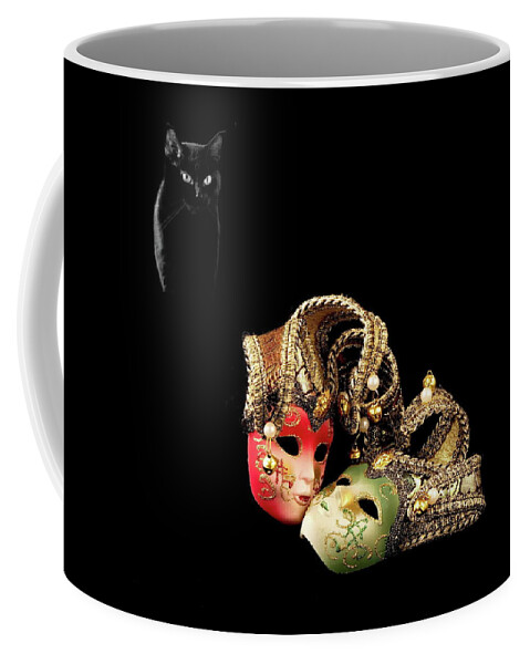 Alex Lyubar Coffee Mug featuring the photograph Black cat and love by Alex Lyubar