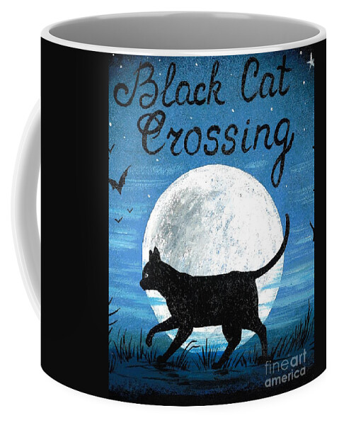 Print Coffee Mug featuring the painting Black Cat Crossing by Margaryta Yermolayeva