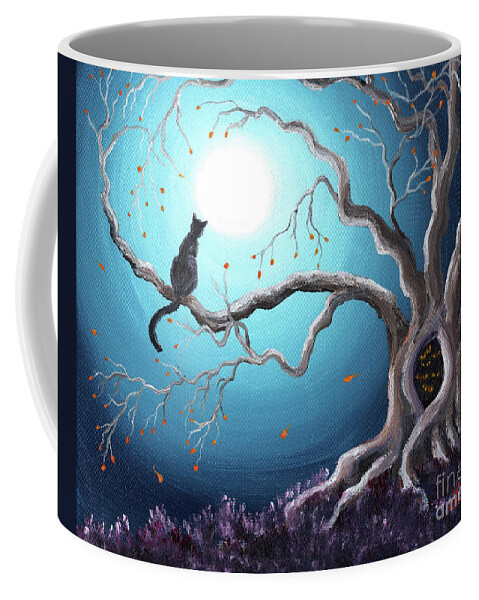 Landscape Coffee Mug featuring the painting Black Cat in a Haunted Tree by Laura Iverson