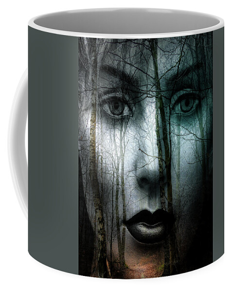 Woman Coffee Mug featuring the digital art Black lips in the forest by Gabi Hampe