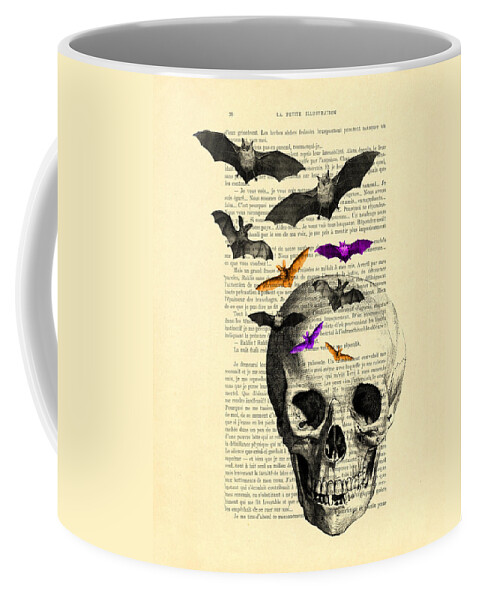 Bat Coffee Mug featuring the digital art Black Skull And Bats On A Dictionary Page by Madame Memento