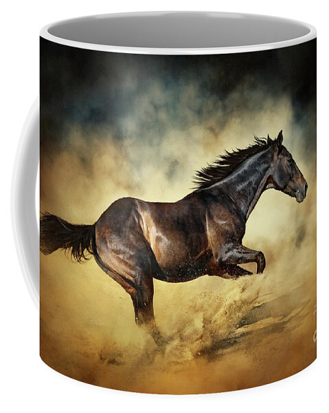 Horse Coffee Mug featuring the photograph Black Stallion horse Galloping like a devil by Dimitar Hristov