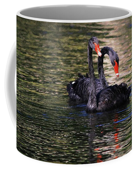 Black Swan Coffee Mug featuring the photograph Black Swans II by Carol Montoya