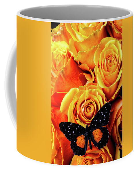 Rose Coffee Mug featuring the photograph Black Winged Butterfly by Garry Gay