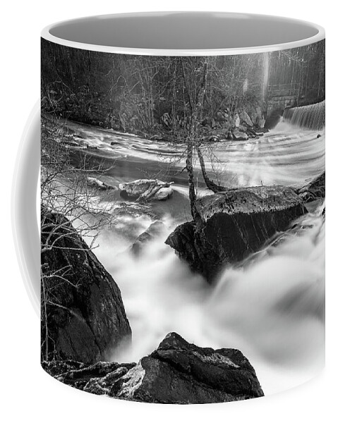 Blackstone Gorge Ma Mass Massachusetts Newengland New England U.s.a. Usa Brian Hale Brianhalephoto Outside Outdoors Nature Natural Sky Trees Forest Woods Secluded Water Waterfall Falls Long Exposure Rocks Rocky Bnw Black And White Coffee Mug featuring the photograph Blackstone Gorge 2 by Brian Hale