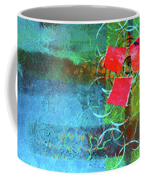 Abstract Mixed Media Art Coffee Mug featuring the mixed media Bloom Abstract Collage by Nancy Merkle