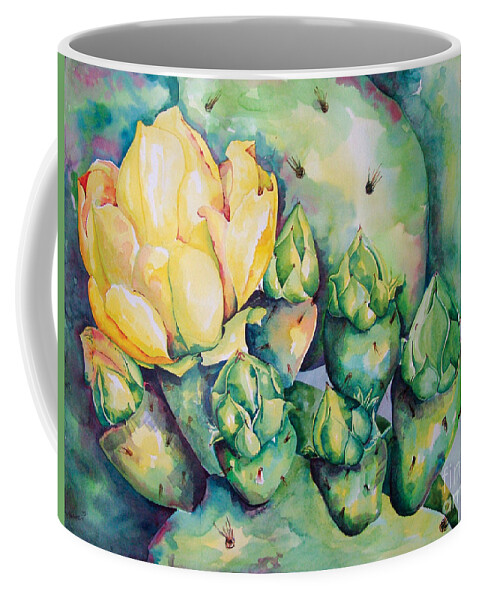 Desert Flowers Coffee Mug featuring the painting Blooming Cactus by Kandyce Waltensperger