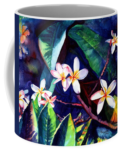 Plumeria Coffee Mug featuring the painting Blooming Plumeria by Marionette Taboniar