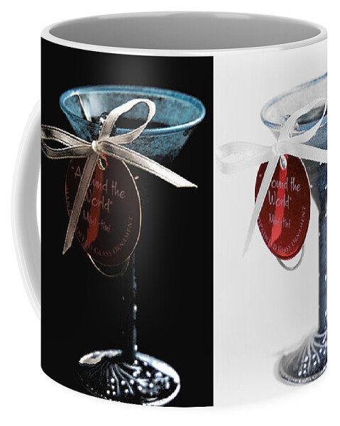 Glass Coffee Mug featuring the photograph Blue glass on black and white by Agnes Caruso