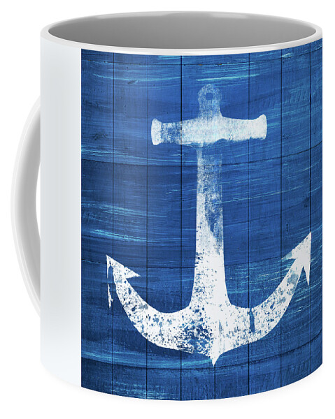 Anchor Coffee Mug featuring the mixed media Blue and White Anchor- Art by Linda Woods by Linda Woods