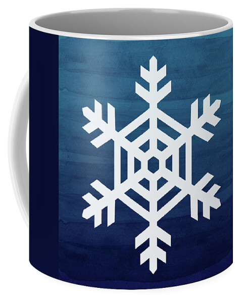 Snowflake Coffee Mug featuring the mixed media Blue and White Snowflake- Art by Linda Woods by Linda Woods