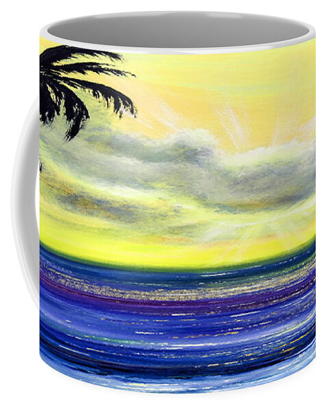 Sunset Coffee Mug featuring the painting Blue and Yellow Tropical Sunset by Gina De Gorna