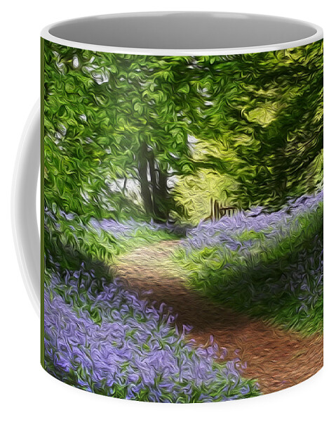 Bluebell Wood Coffee Mug featuring the digital art Blue bell wood, Journey to the gate by Vincent Franco