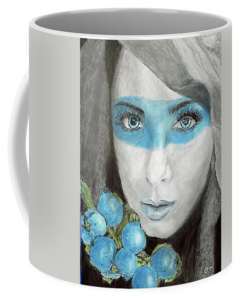 Girl Coffee Mug featuring the drawing Blue Berry Kisses by Quwatha Valentine
