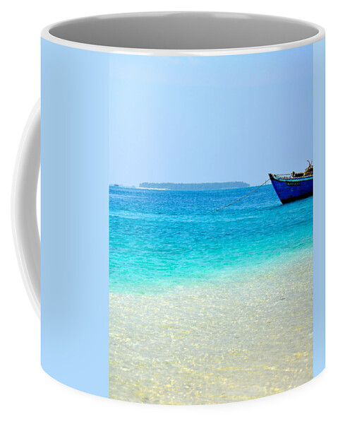 Blue Coffee Mug featuring the photograph Blue Boat by Corinne Rhode