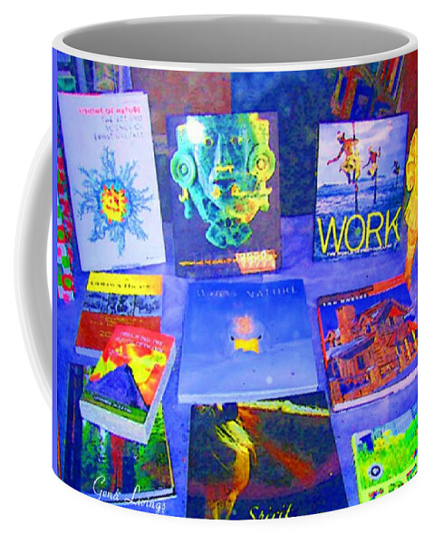 Abstract Coffee Mug featuring the photograph Blue Book Display by Gena Livings