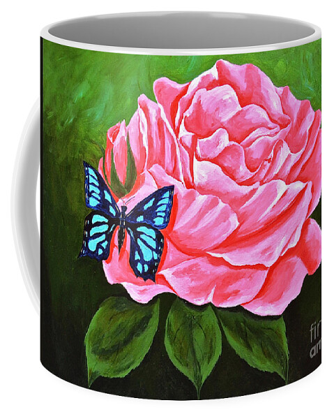 Rose Butterfly Spring Flowers Coffee Mug featuring the painting Blue Butterfly by Herschel Fall