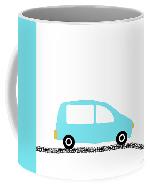 Car Coffee Mug featuring the digital art Blue Car On Road- Art by Linda Woods by Linda Woods