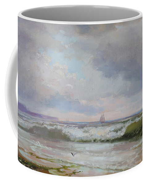 Russian Artists New Wave Coffee Mug featuring the painting Blue Day at the Sea Shore by Ilya Kondrashov