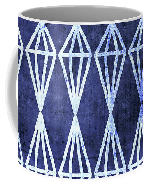 Indigo Coffee Mug featuring the mixed media Blue Diamond Stripe- Art by Linda Woods by Linda Woods