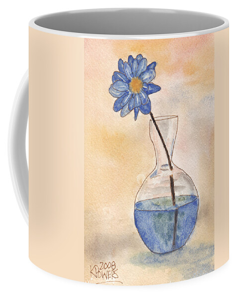 Flower Coffee Mug featuring the painting Blue Flower and Glass Vase Sketch by Ken Powers