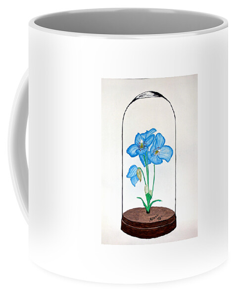 Blue Coffee Mug featuring the painting Blue Flower Under Glass Cloche by Edwin Alverio