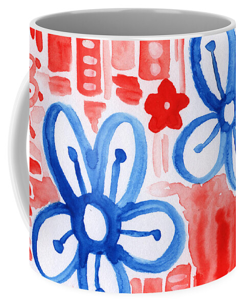 Blue Flowers Coffee Mug featuring the painting Blue Flowers- floral painting by Linda Woods