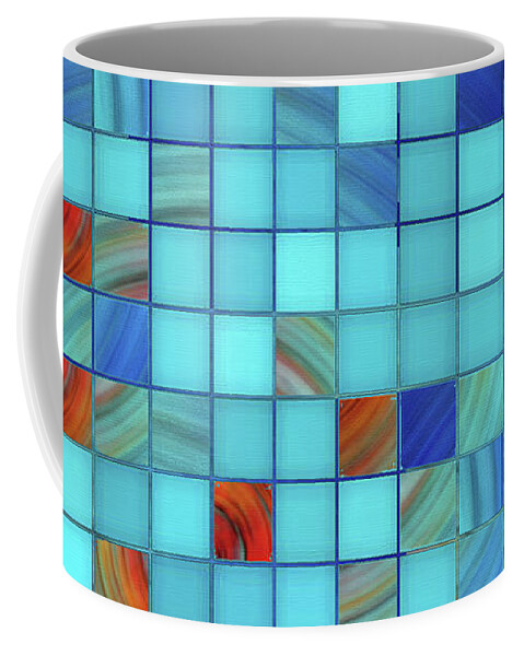 Modern Coffee Mug featuring the painting Blue Geometrical Art - Block Party 1 - Sharon Cummings by Sharon Cummings