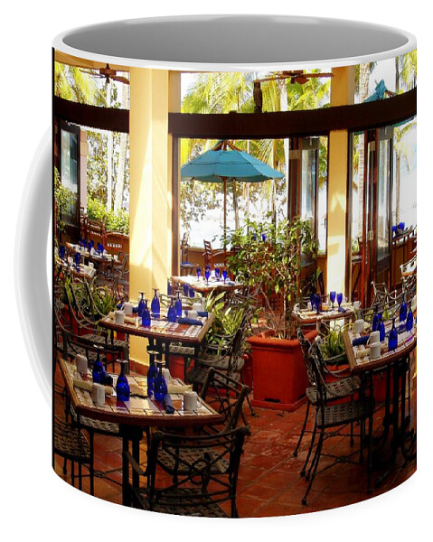 Decorative Coffee Mug featuring the photograph Blue Glass Settings by Deborah Crew-Johnson