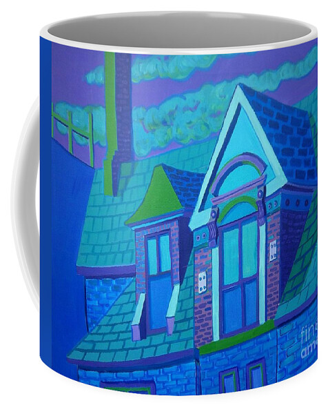 Blue Coffee Mug featuring the painting Blue Gloucester Rooftop by Debra Bretton Robinson