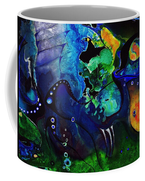 Abstractdigital Coffee Mug featuring the painting Blue, Green And Orange Scenery by Wolfgang Schweizer