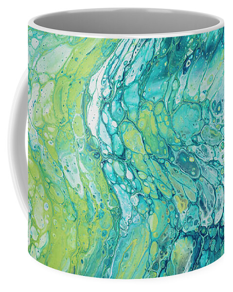 Blue, Green, Grey Acrylic Pour Coffee Mug by Jennylynn Fields