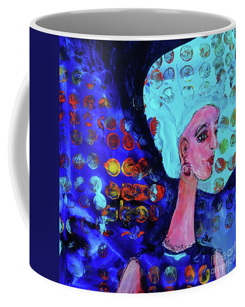 Girl Coffee Mug featuring the painting Blue Haired Girl on Windy Day by Claire Bull